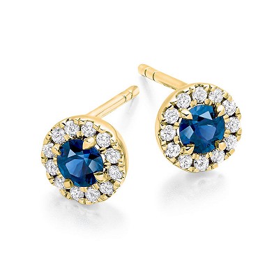 Round Brilliant Sapphire & Diamond Stud Earrings