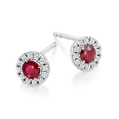 Round Brilliant Ruby & Diamond Stud Earrings