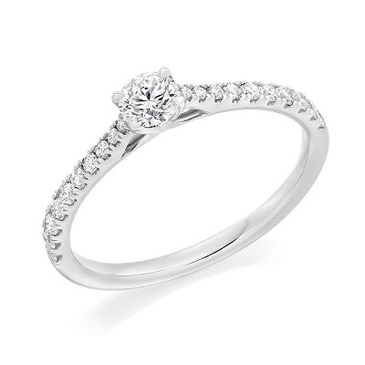 Round Brilliant Diamond Solitaire with Diamond Shoulders