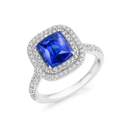 Tanzanite & Diamond Radiant & Round Brilliant Cut Cluster Ring