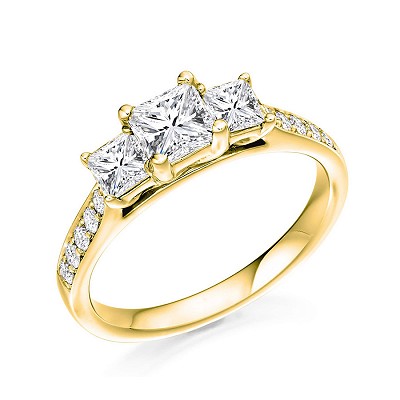 Princess Round Brilliant Cut Diamond Trilgoy Ring with Diamond Shoulders