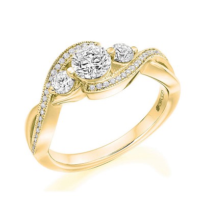 Round Brilliant Diamond Trilgoy Ring with Diamond Shoulders